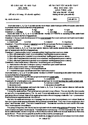 Đề thi thử Tốt nghiệp THPT môn Tiếng Anh - Mã đề 321 - Năm học 2020-2021 - Sở giáo dục và đào tạo Bắc Ninh (Có đáp án)